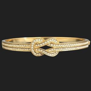 Iced Out Love Knot Buckle Hinged Bangle Bracelet 18K Gold Filled AAA CZs NWOT